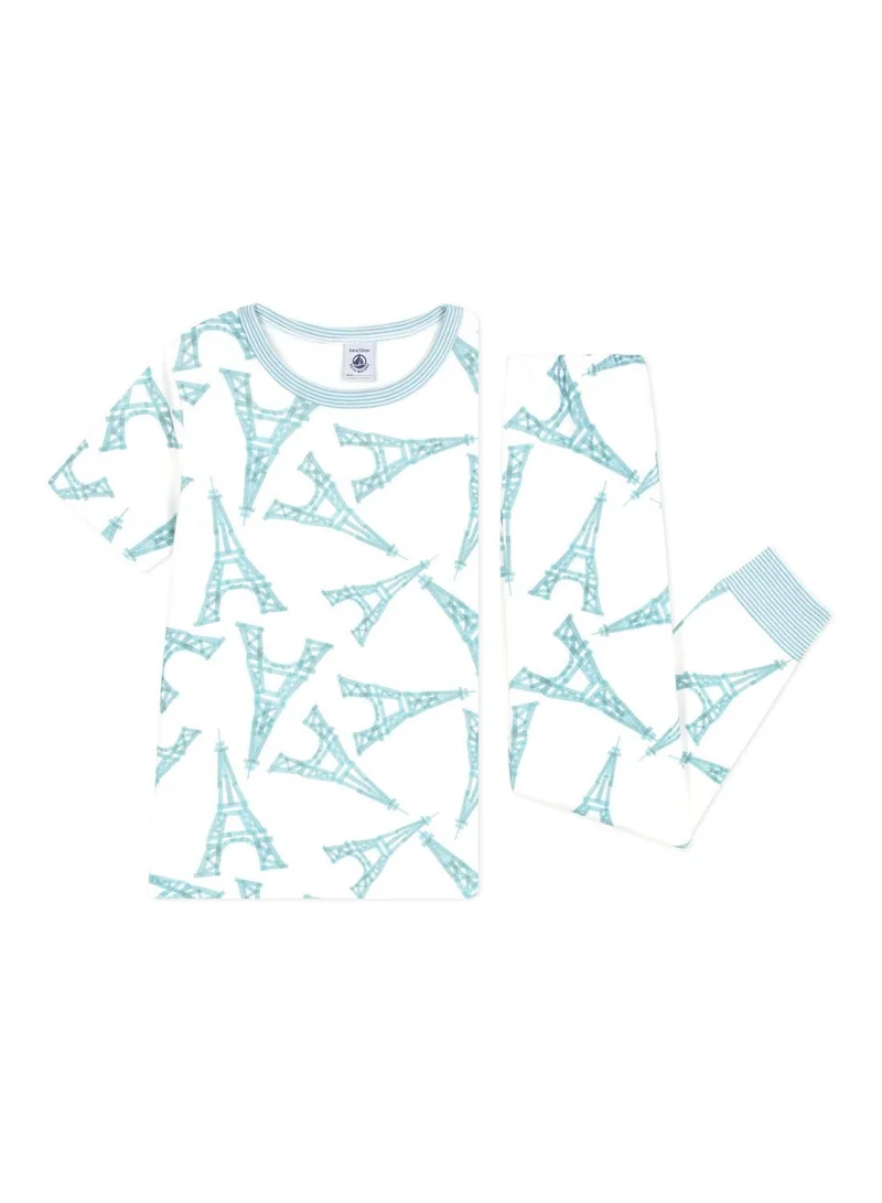 بيتي باتو Children's short-sleeved long-leg Eiffel Tower pattern cotton pyjamas